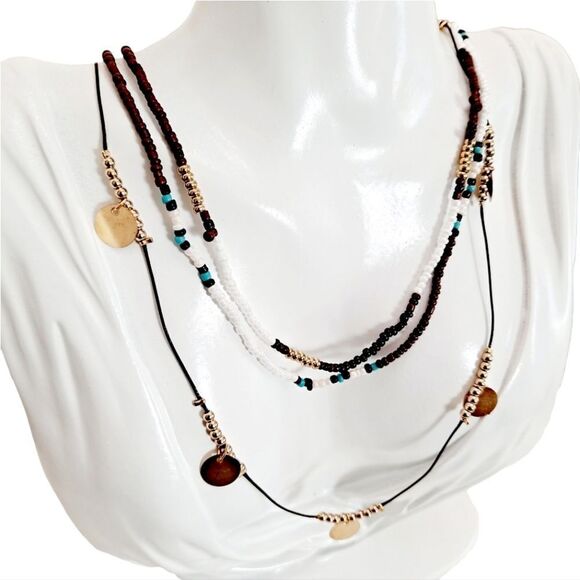 💖 2/$30 Boho indie sleeze multi layered gold charm beaded hippie necklace - Picture 10 of 15